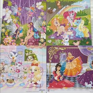 Set 4, 25 Pc Puzzles Fairies Unicorns Princess Cat